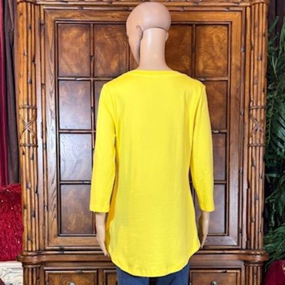 NWOT Isaac Mizrahi Live! Yellow Pima Cotton 3/4 Sleeve Side Slit Scoop Neck Top - Picture 5 of 14